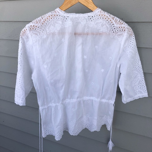 Ulla Johnson Blouse Lace Eyelet White Tassels - Picture 7 of 8
